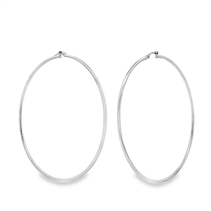 14K White Gold 70mm x 2mm Hoop Earrings – 3.5g
