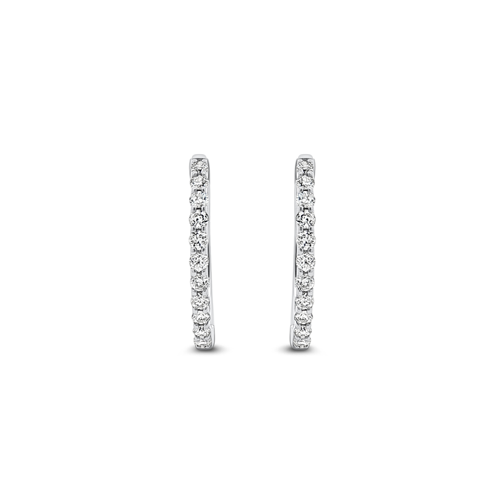 14K White Gold Natural Diamond Hoop Earrings – 16 × 1.5mm, 0.32ctw, 2.2g