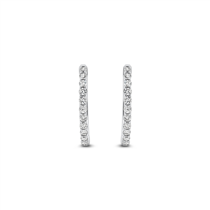 14K White Gold Natural Diamond Hoop Earrings – 16 × 1.5mm, 0.32ctw, 2.2g