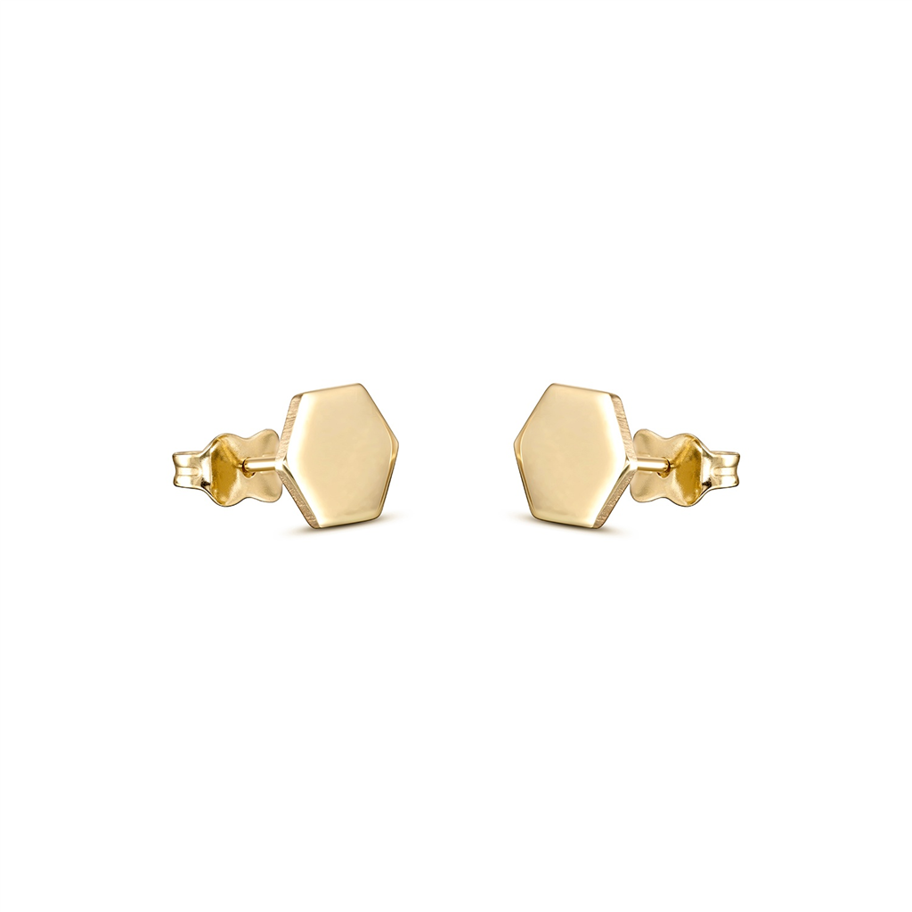 14K Yellow Gold Hexagon Stud Earrings