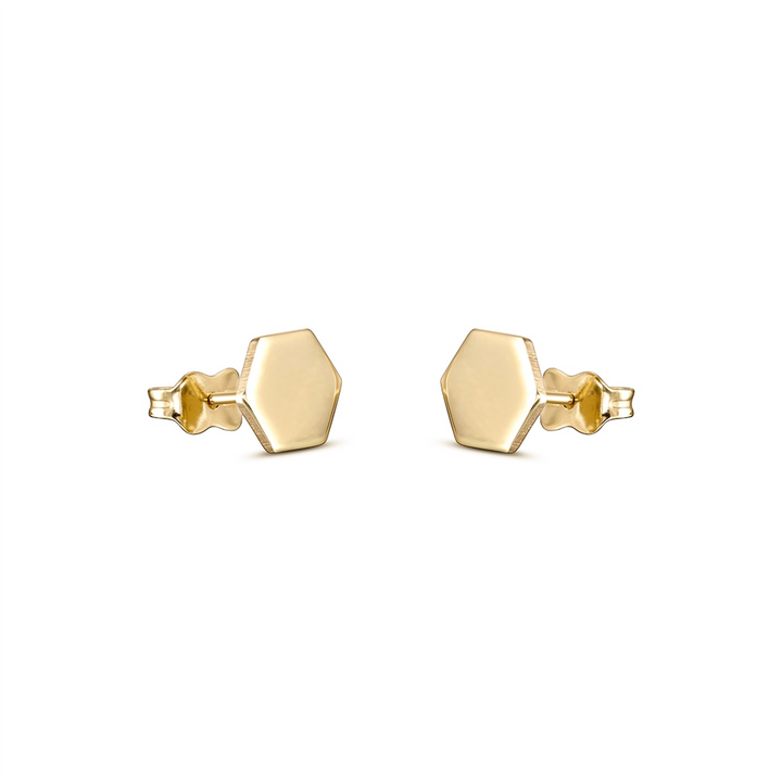 14K Yellow Gold Hexagon Stud Earrings