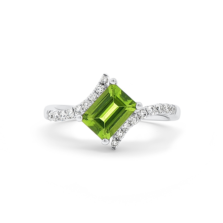 14K White Gold Peridot & Natural Diamond Ring