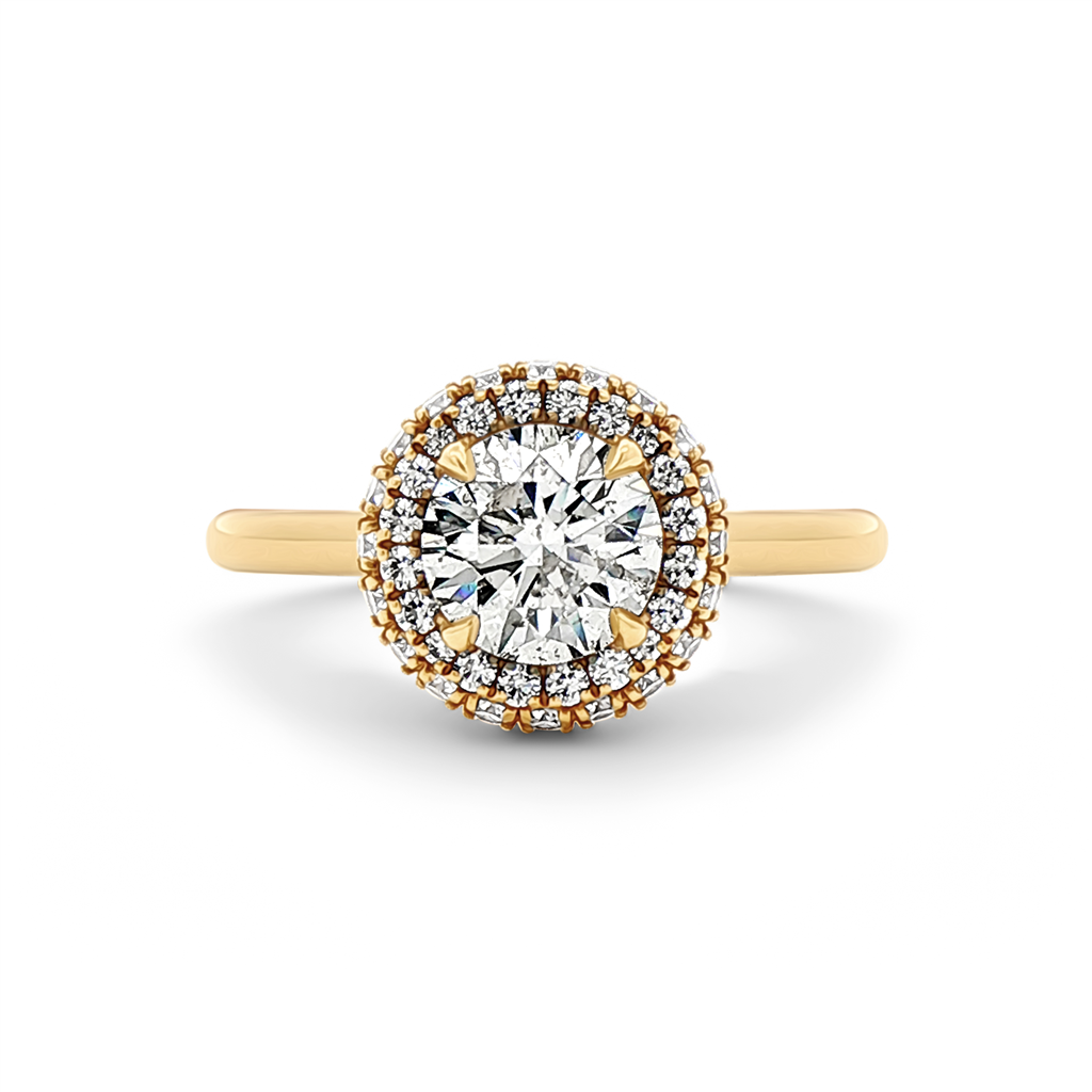 18K Yellow Gold Natural Diamond Halo Semi-Mount Engagement Ring