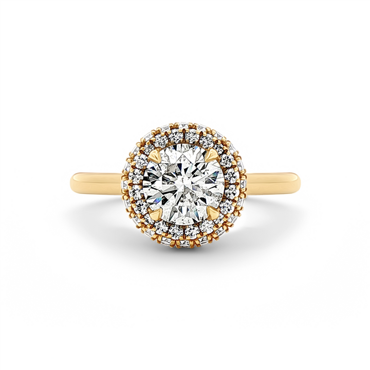 18K Yellow Gold Natural Diamond Halo Semi-Mount Engagement Ring
