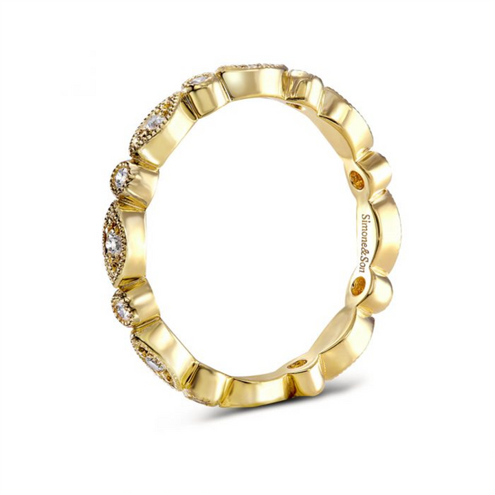 14K Yellow Gold Marquise & Round Motif Band 0.24ctw.