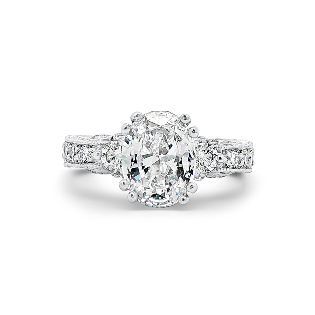 Platinum “Eden” Hand-Engraved Natural Diamond Semi-Mount Engagement Ring