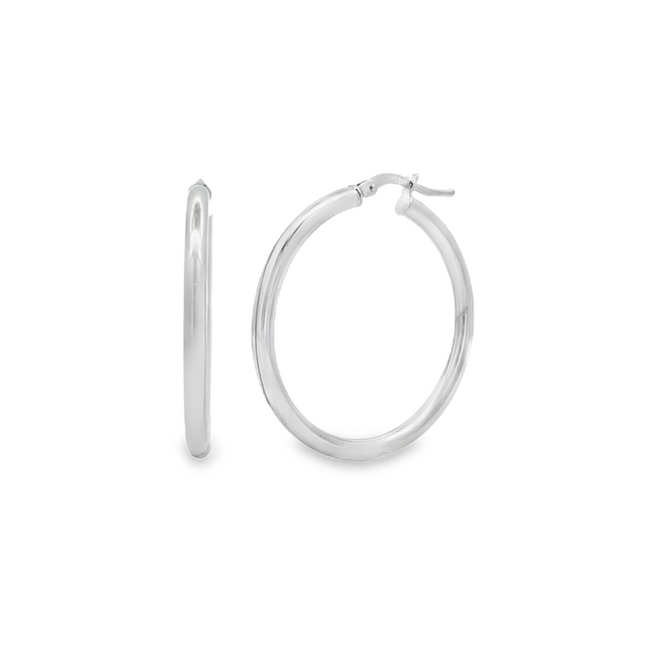 14K White Gold Medium Hoop Earrings – 31x3mm, 2.8g