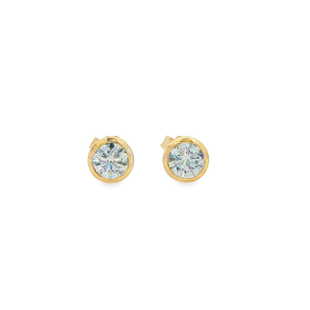 14K Yellow Gold Lab Diamond Bezel Stud Earrings – 1.05ctw, VVS2-D, IGI Certified