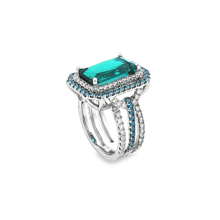 Platinum Blue-Green Tourmaline & Diamond Ring – 8.34 CTW, Size 6.75