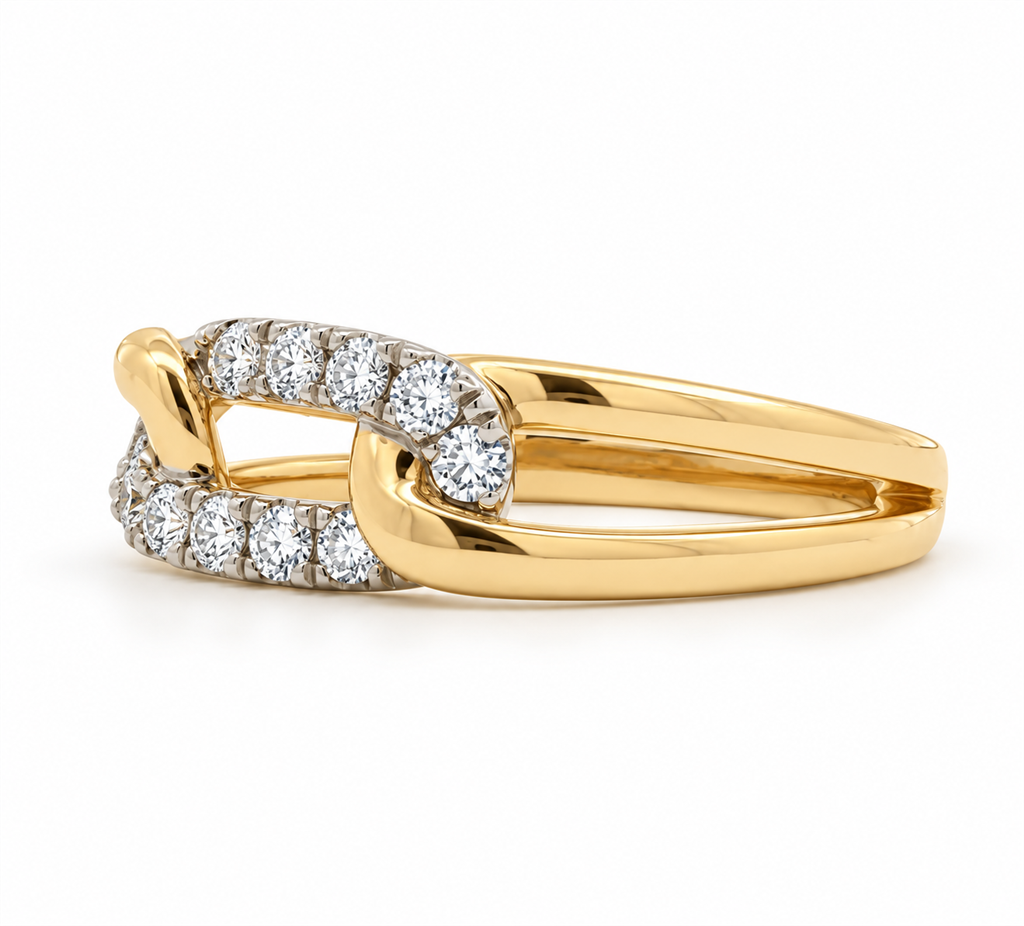 14K Two-Tone Yellow & White Gold Natural Diamond Chain Link Ring – 0.26ctw