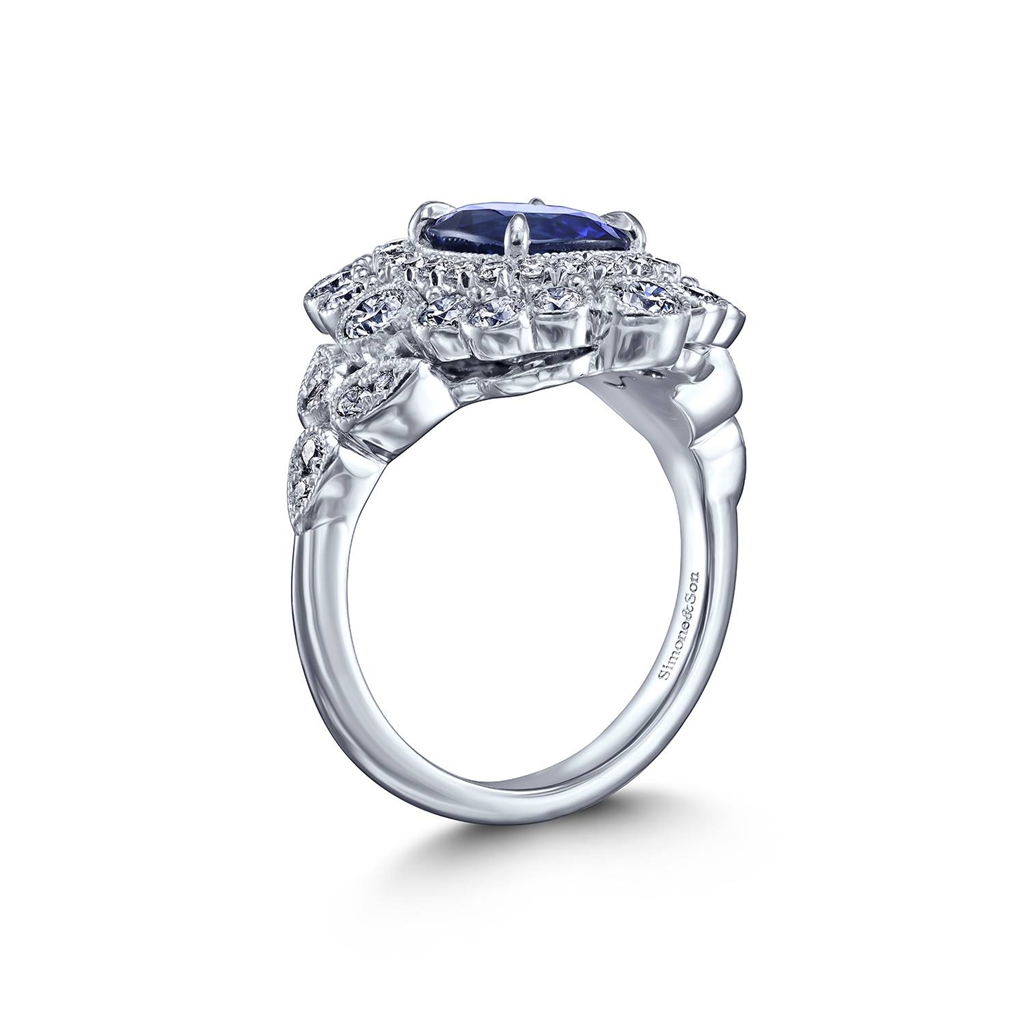 18K White Gold Blue Sapphire & Natural Diamond Ballerina Ring