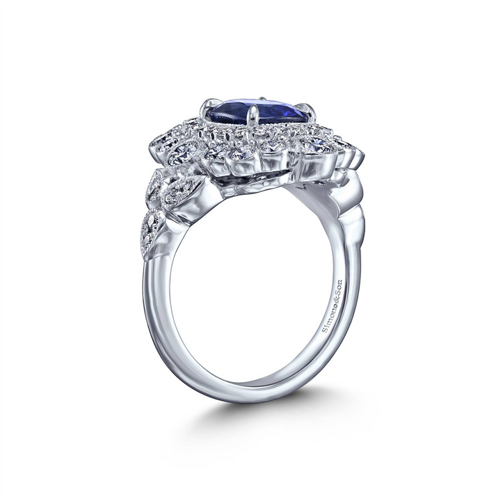 18K White Gold Blue Sapphire & Natural Diamond Ballerina Ring