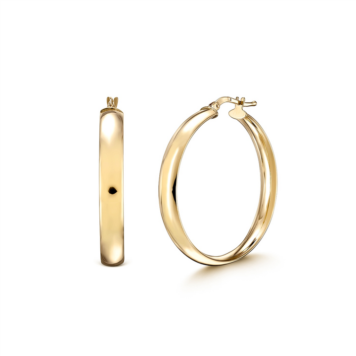 14K Yellow Gold Flat Hoops (30x5mm)