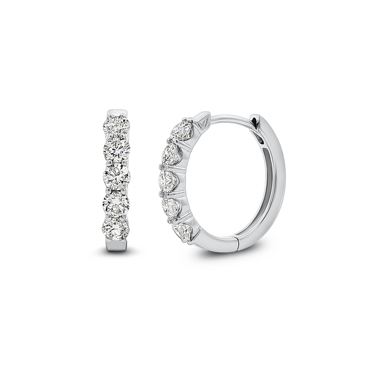 14K White Gold 16x3mm Natural Diamond Oval Hoop Earrings – 1.02ctw.