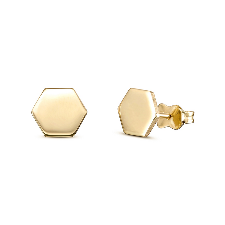 14K Yellow Gold Hexagon Stud Earrings