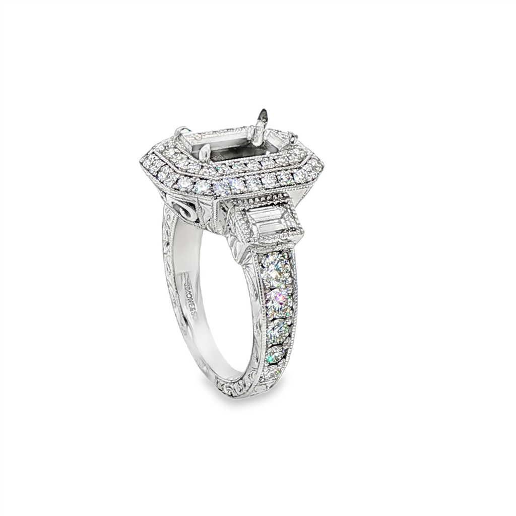 18K White Gold Estate Semi-Mount Engagement Ring – 1.88ctw.