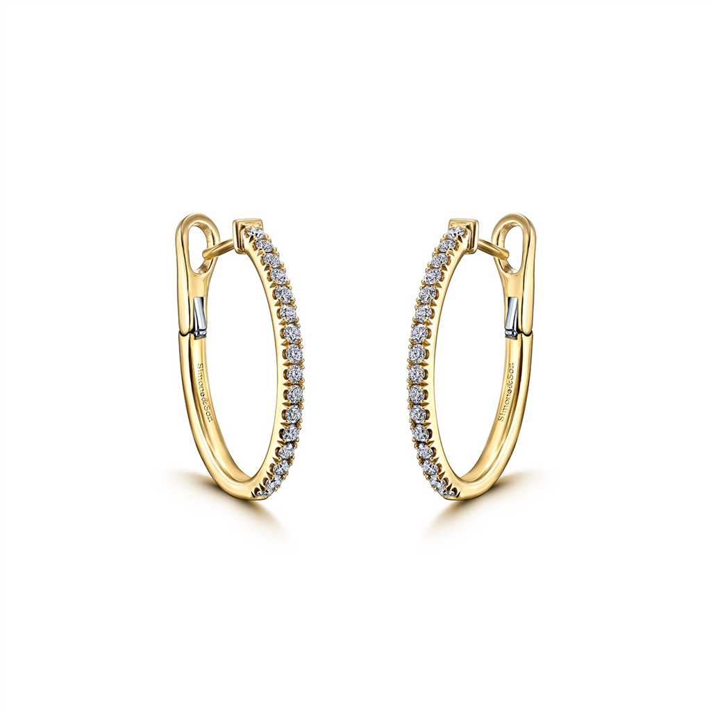 18K Yellow Gold Diamond Hoop Earrings 0.48ctw.