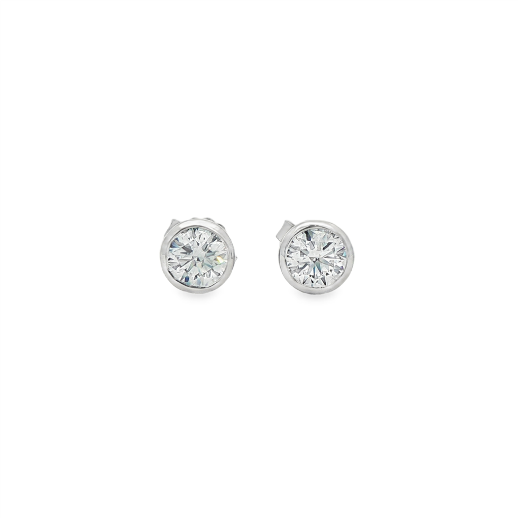 14K White Gold Lab Diamond Bezel Stud Earrings – 1.02ctw.
