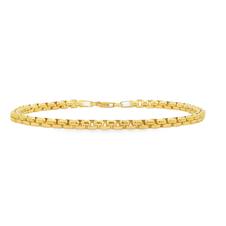 14K Yellow Gold Solid Round Box Chain Bracelet – 3.95mm, 8"
