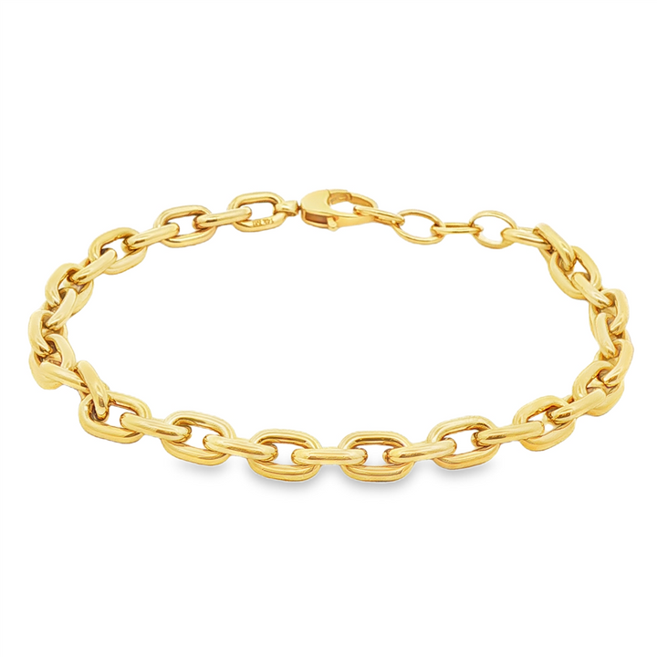 14K Yellow Gold Hollow Rectangular Rolo Bracelet – 5.2mm, 7.5", 5.1g