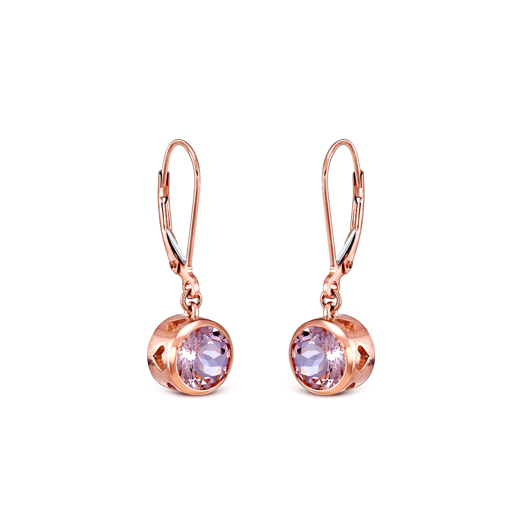 14K Rose Gold Hanging Morganite Earrings 3.17ctw.