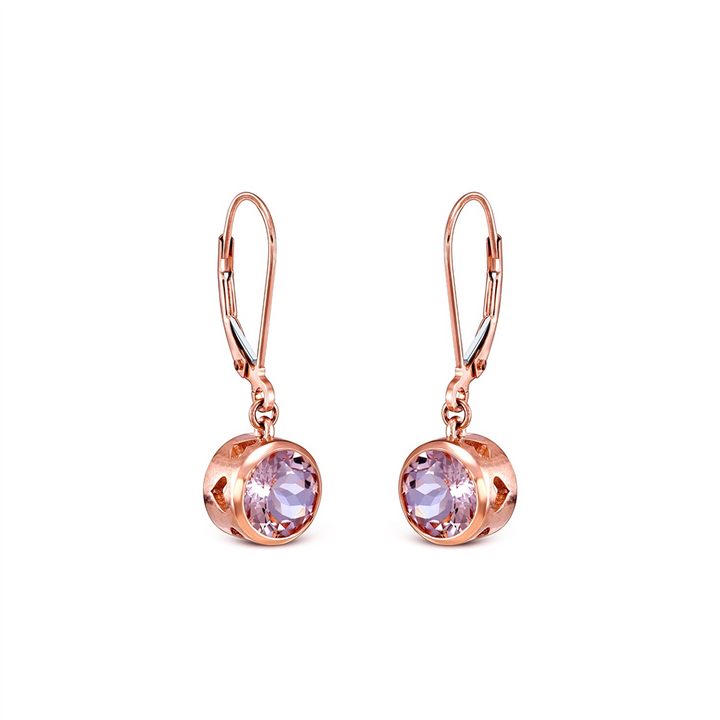 14K Rose Gold Hanging Morganite Earrings 3.17ctw.