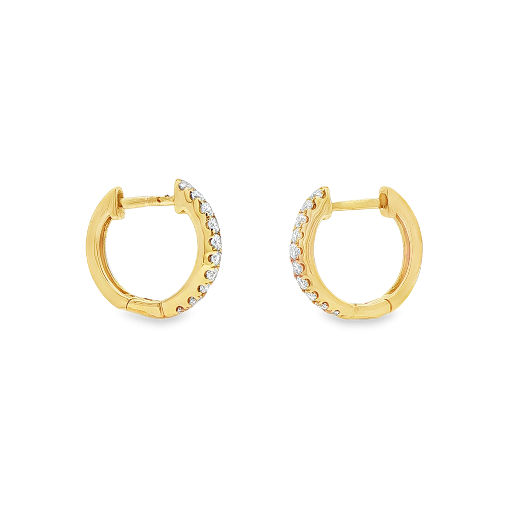 14K Yellow Gold Natural Diamond Huggie Earrings – 0.24ctw, 12mm