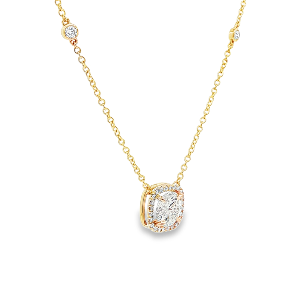 14K Yellow Gold Natural Diamond Halo Necklace – 1.56ctw, 16–18" Adjustable Rolo Chain