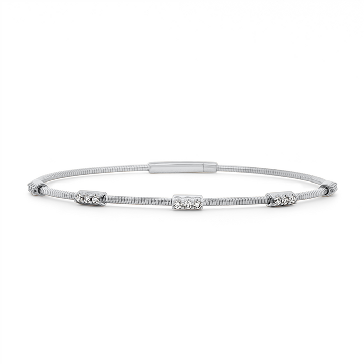 14K White Gold Twist Bar Diamond Flexi Bangle – 0.22ctw.