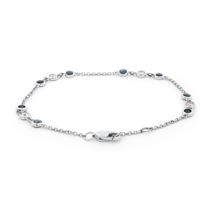 14K White Gold Blue Sapphire and Diamond Bezel Bracelet – 1.11ctw.