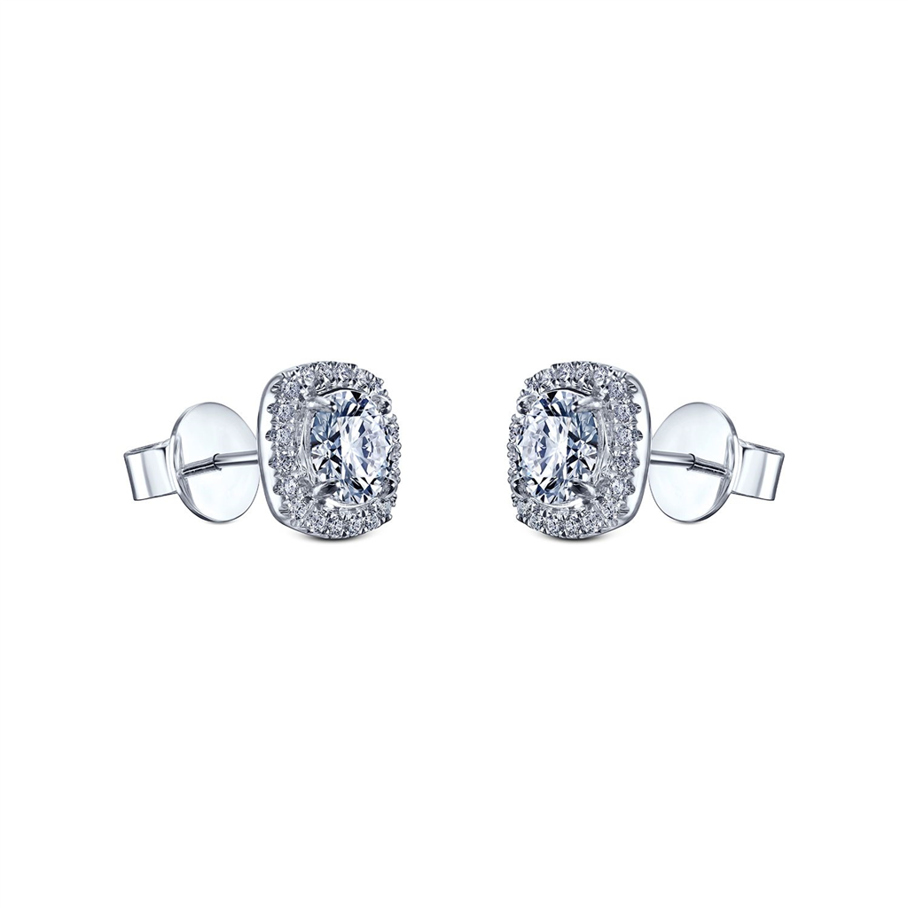 18K White Lab Grown Diamond with Natural Halo Diamond Earrings