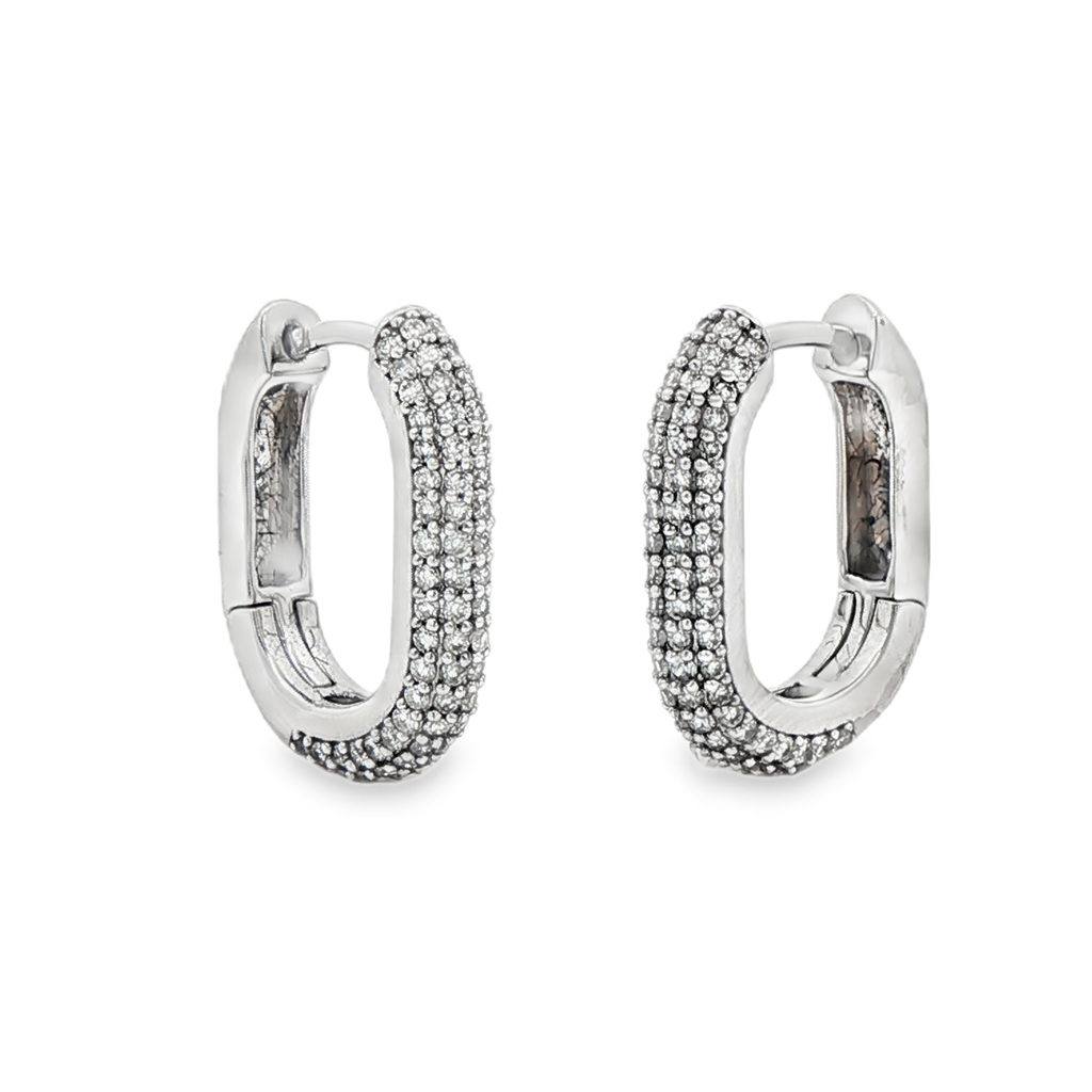 14K White Gold 16.5x3.2mm Square/Oval Natural Diamond Hoop Earrings – 0.59ctw.