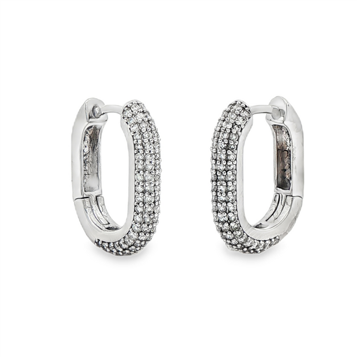 14K White Gold 16.5x3.2mm Square/Oval Natural Diamond Hoop Earrings – 0.59ctw.
