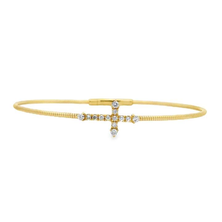 14K Yellow Gold Natural Diamond Cross Flexi Bangle – 0.22ctw.