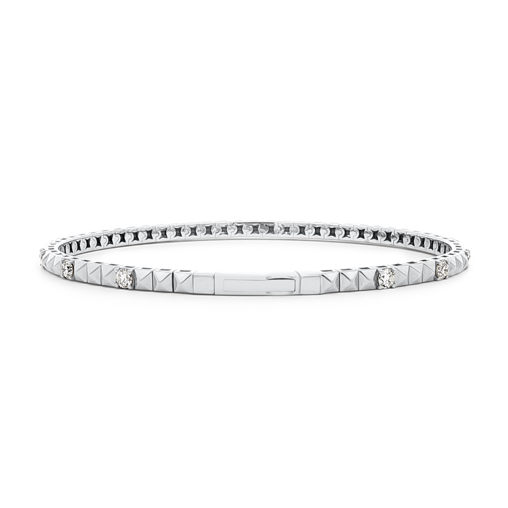 14K White Gold 3-Studded Diamond Flexi Bangle – 1.05ctw.