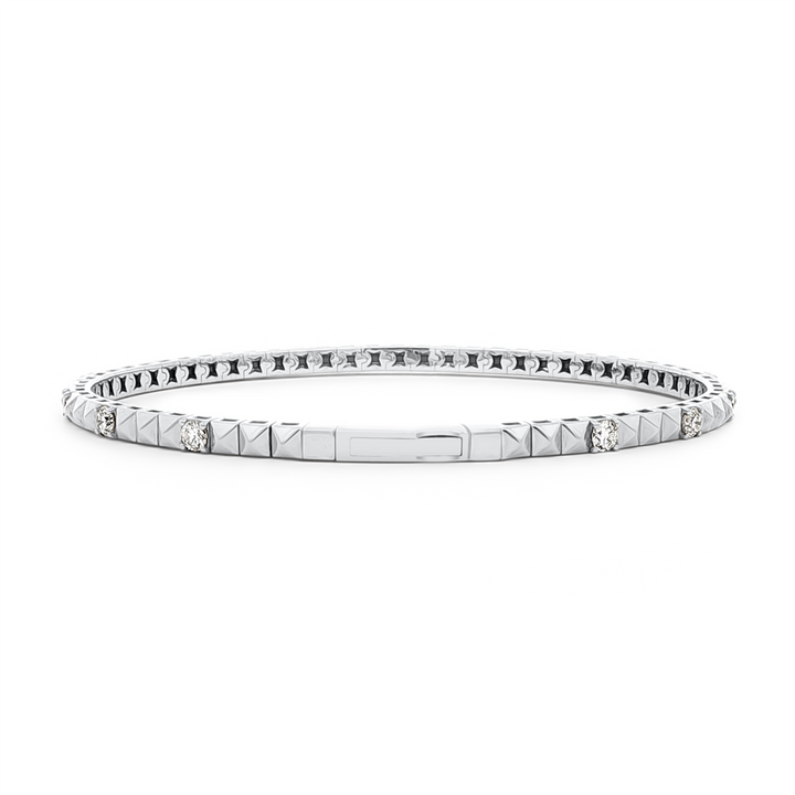 14K White Gold 3-Studded Diamond Flexi Bangle – 1.05ctw.