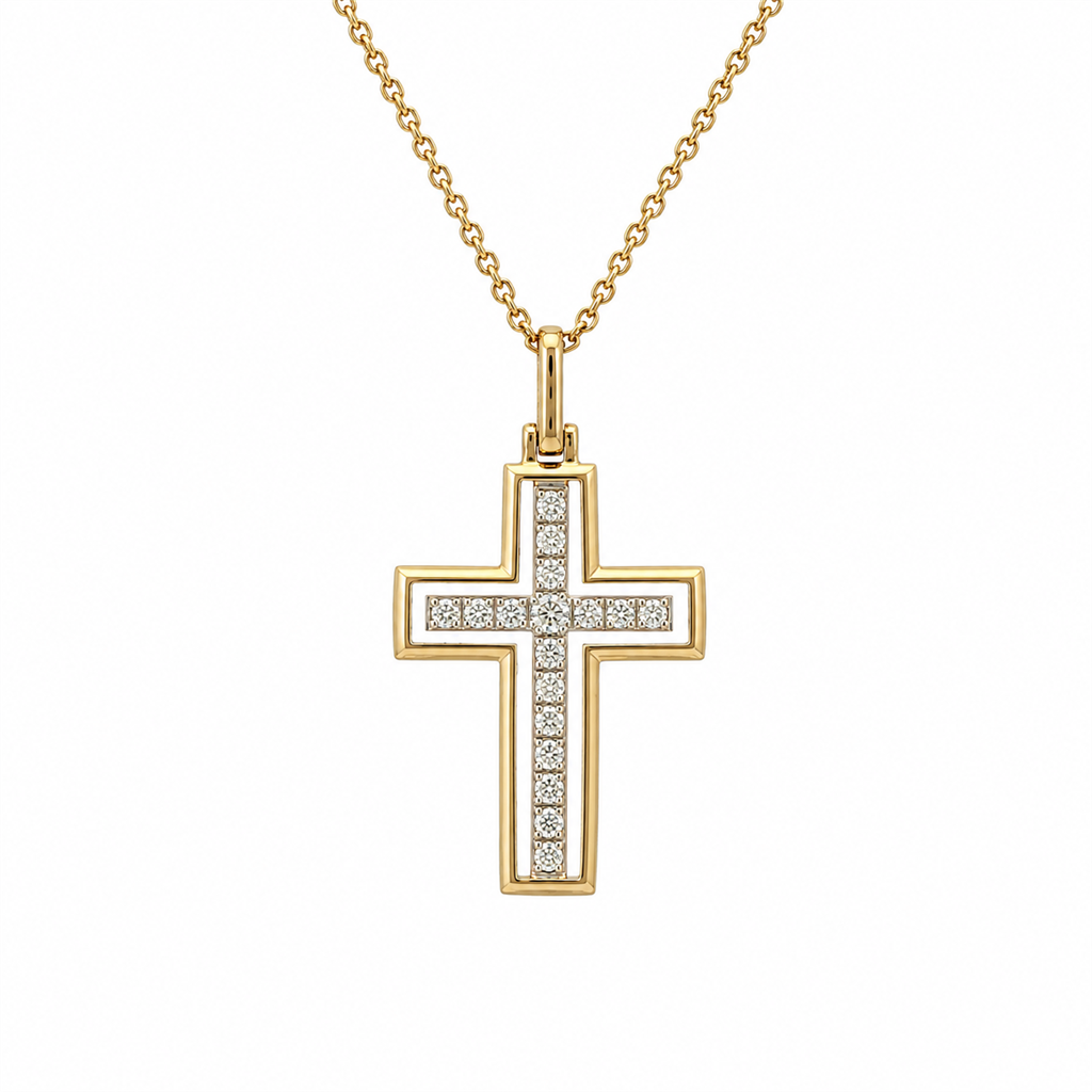14K Yellow Gold 0.32ctw Natural Diamond Reversible Cross Pendant