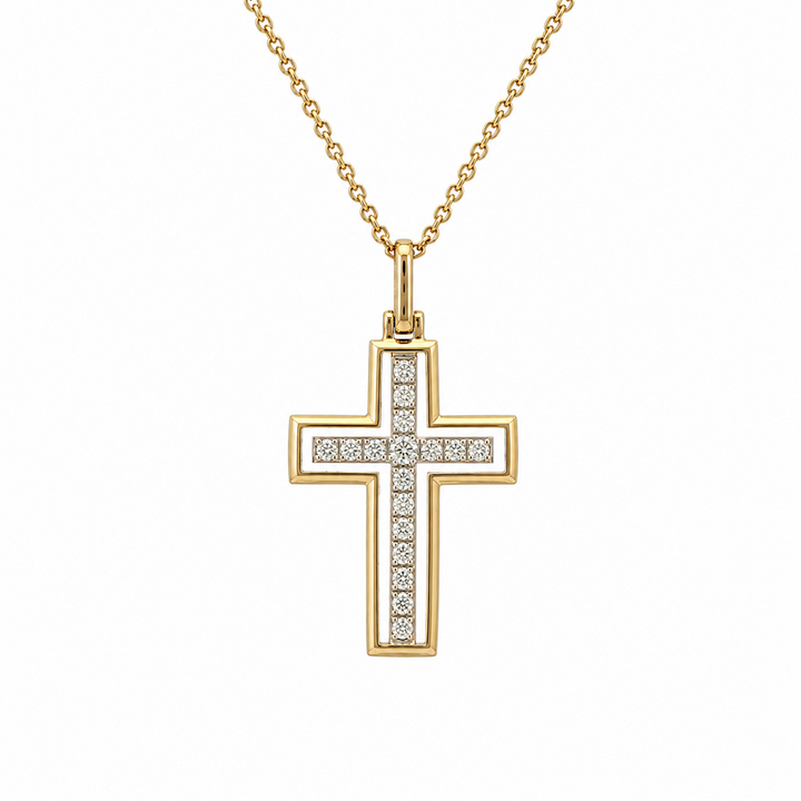14K Yellow Gold 0.32ctw Natural Diamond Reversible Cross Pendant