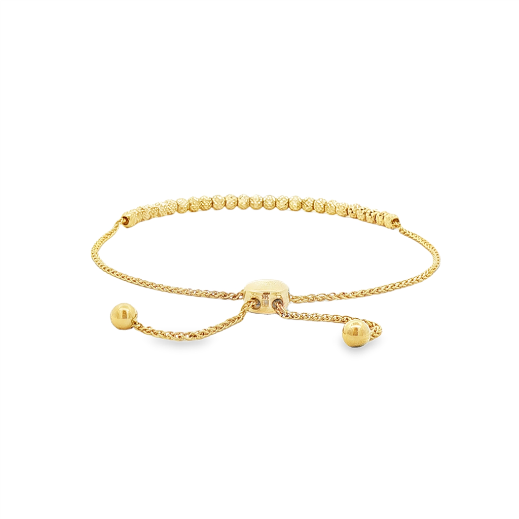 14K Yellow Gold Diamond-Cut Beaded Bolo Bracelet – 3.9g