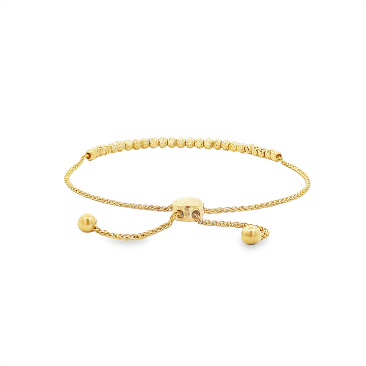 14K Yellow Gold Diamond-Cut Beaded Bolo Bracelet – 3.9g