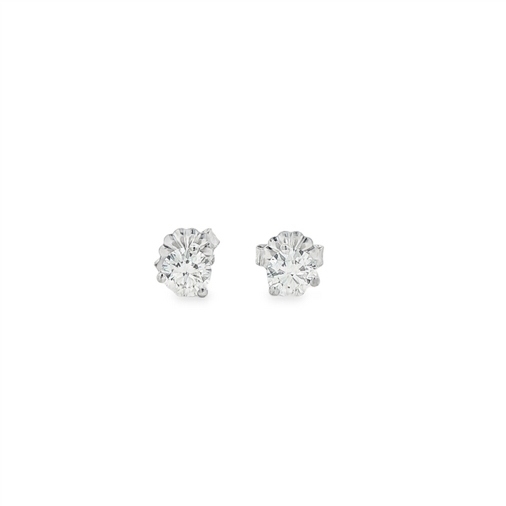 14K White Gold Natural Diamond Stud Earrings – 0.66ctw, GIA Certified, 0.8g
