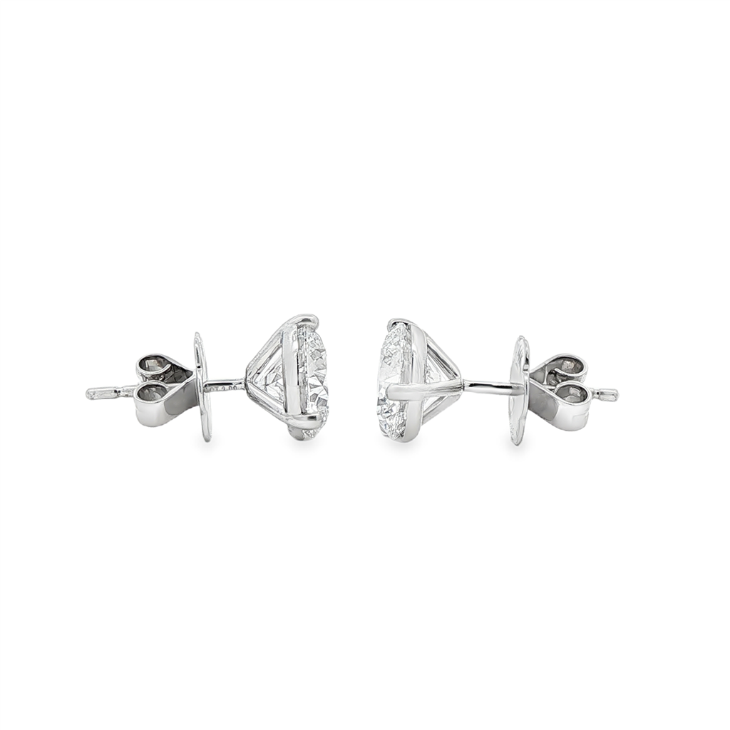 14K White Gold Lab Diamond Stud Earrings – 3.10ctw, D VVS1, Martini Setting, 2.3g