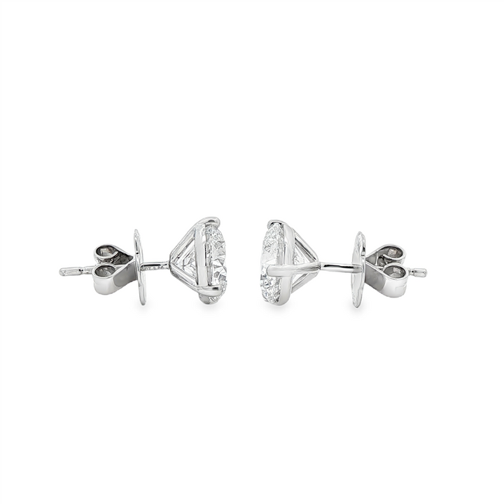 14K White Gold Lab Diamond Stud Earrings – 3.10ctw, D VVS1, Martini Setting, 2.3g