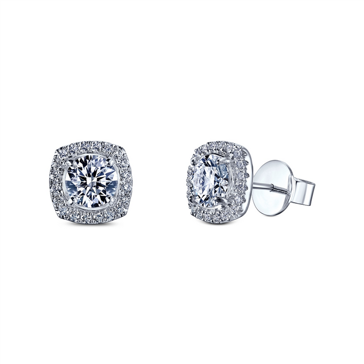 18K White Gold Lab Grown Diamond Stud Earrings with Natural Diamond Halos – 1.86ctw