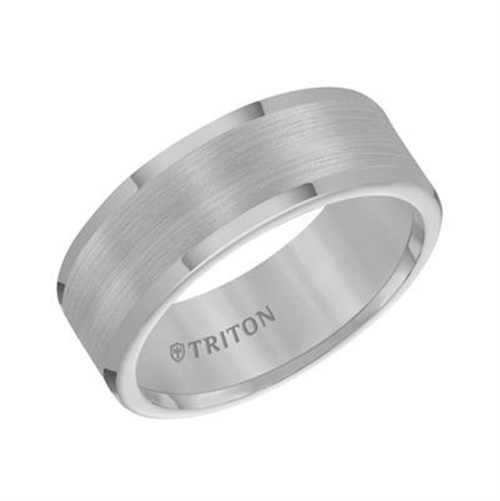 Triton Tungsten Carbide Satin Finish Flat Center with Bright Polish Round Edges Comfort Fit Wedding Band – 8mm