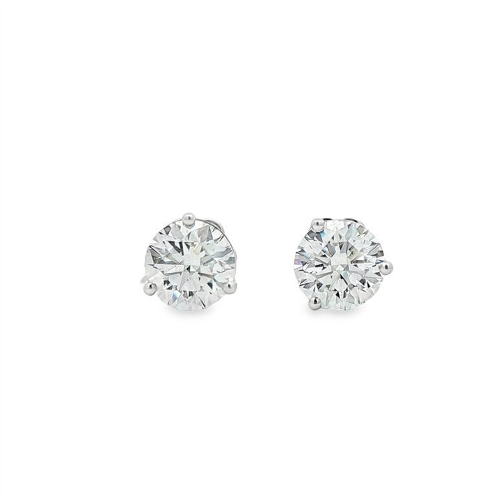 14K White Gold Lab Diamond Stud Earrings – 3.10ctw, D VVS1, Martini Setting, 2.3g