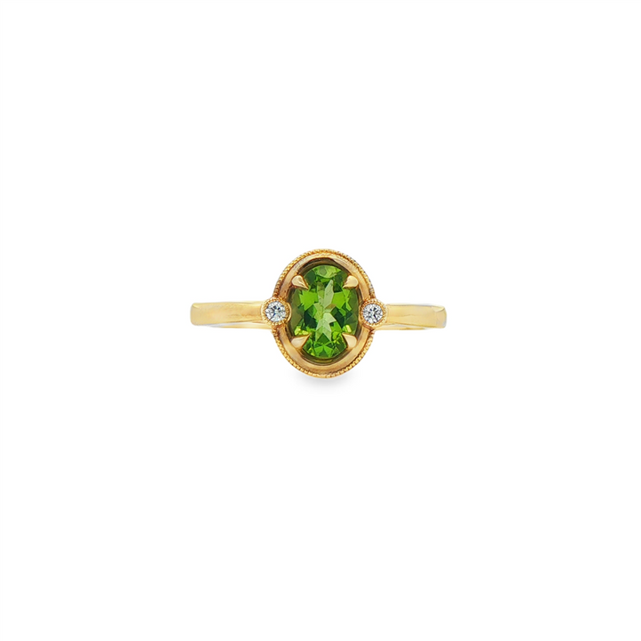 14K Yellow Gold Peridot & Natural Diamond Ring