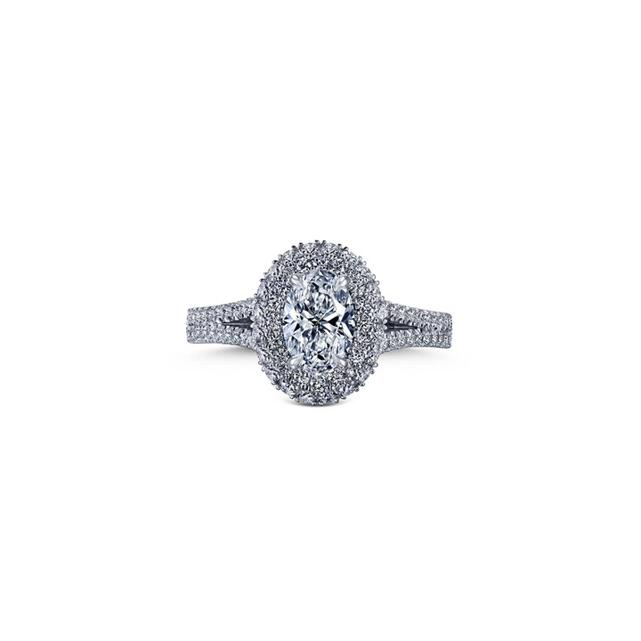 18K White Gold Diamond Halo Semi-Mount Engagement Ring 0.62ctw.