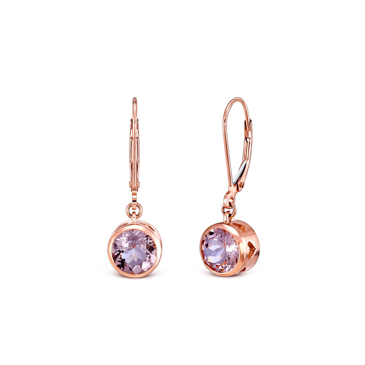 14K Rose Gold Hanging Morganite Earrings 3.17ctw.