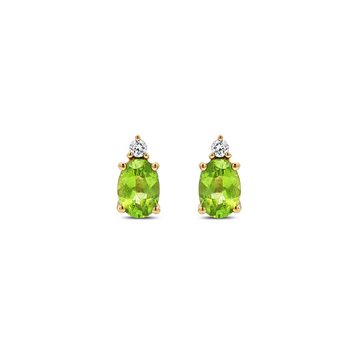 14K Yellow Gold 7x5mm Peridot Stud Earrings with Diamonds – 0.08ctw.